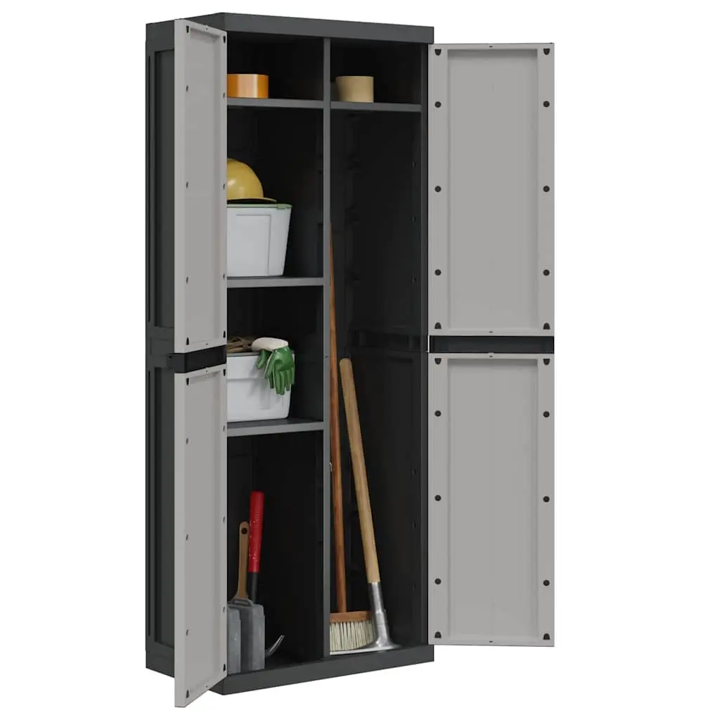 Outdoor Storage Cabinet Lockable Adjustable Shelves Grey Black 65 x 37 x 165 cm