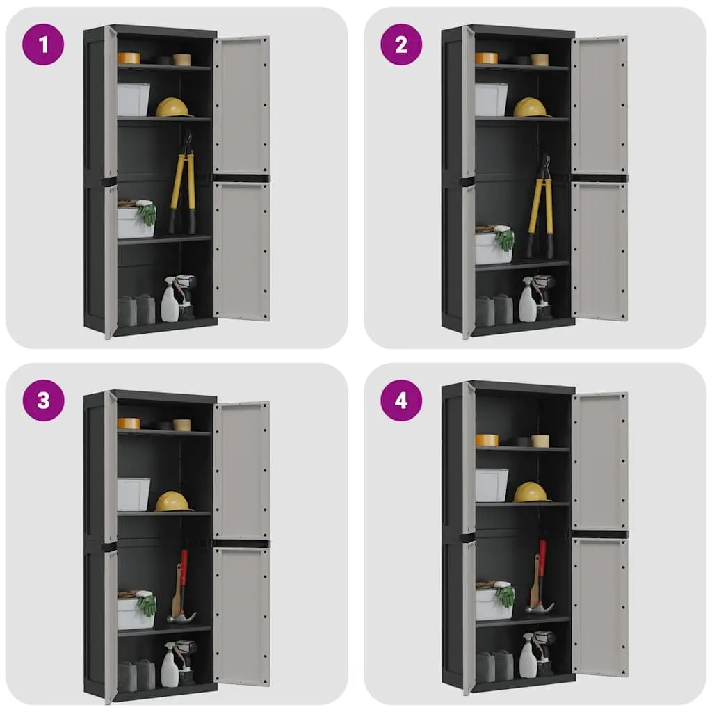 Outdoor Storage Cabinet Lockable Grey Black 65x37x165cm Garden Cupboard