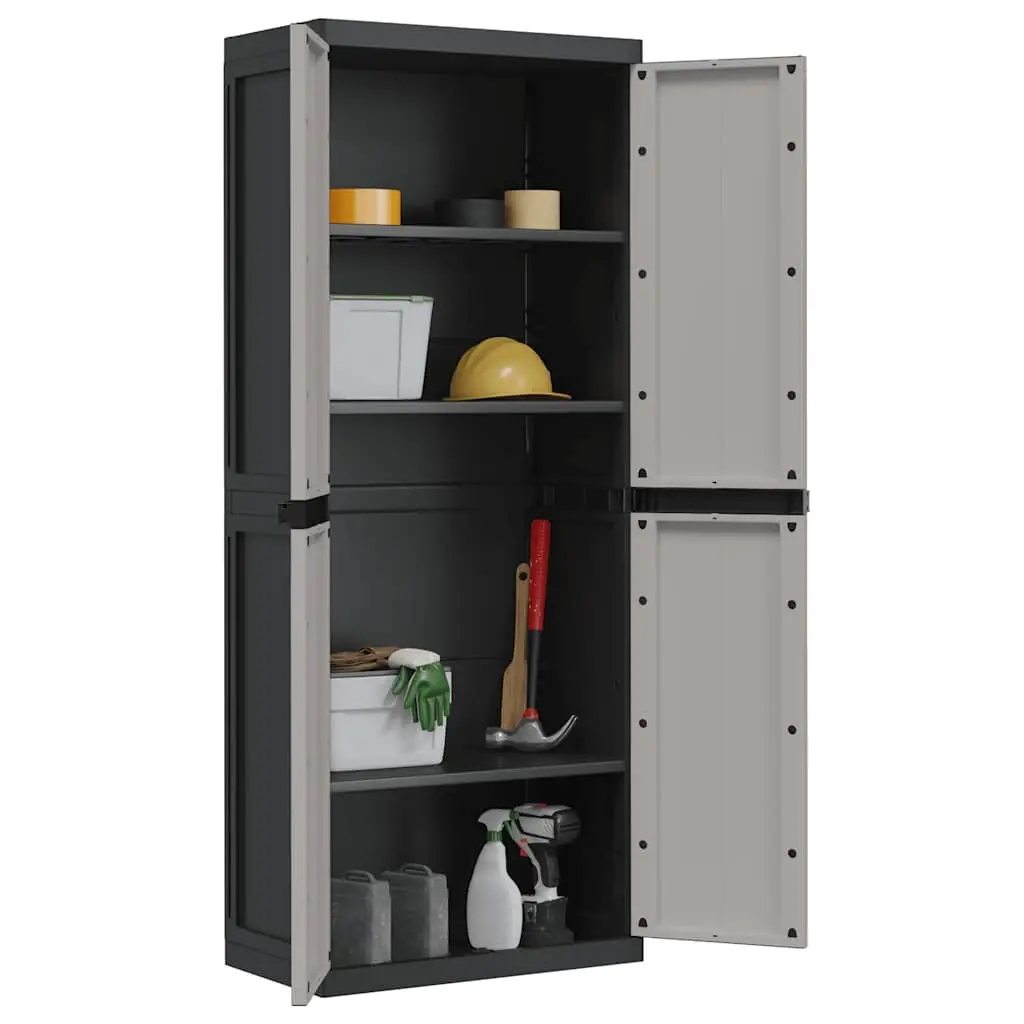 Outdoor Storage Cabinet Lockable Grey Black 65x37x165cm Garden Cupboard