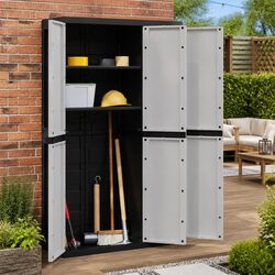 Outdoor Storage Cabinet Grey Black Garden Cupboard Weather-Resistant Organiser