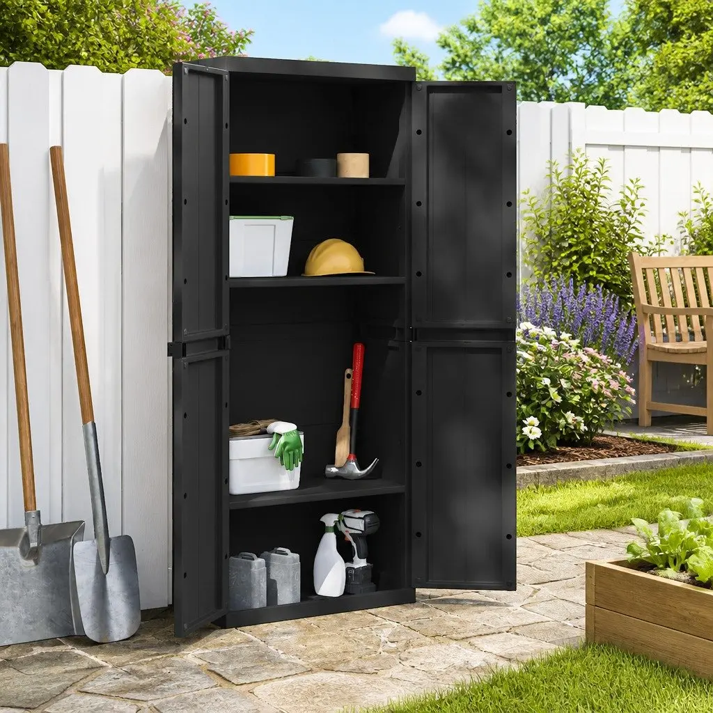 Outdoor Storage Cabinet Lockable Shelf Organiser 65 x 37 x 165 cm Black