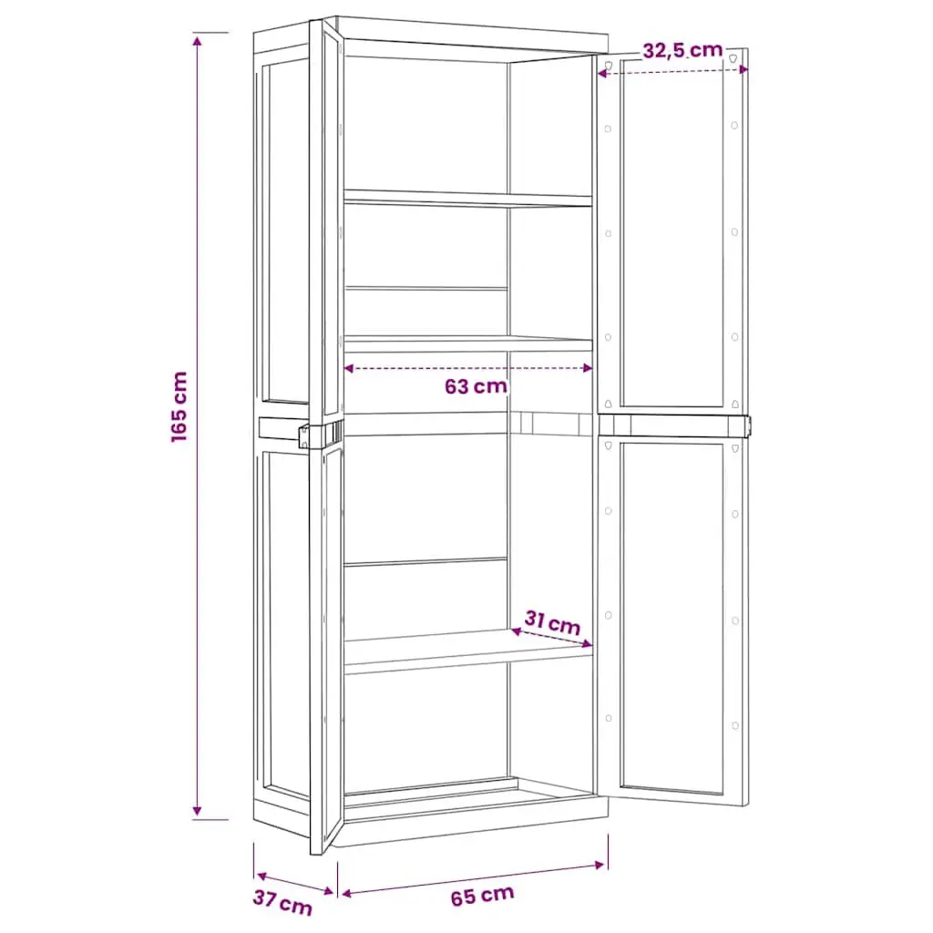 Outdoor Storage Cabinet Lockable Shelf Organiser 65 x 37 x 165 cm Black