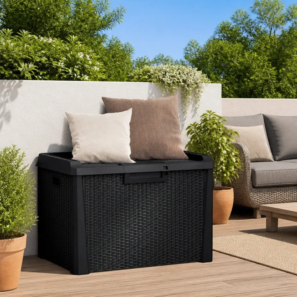 Outdoor Storage Box 125L Weather Resistant Anthracite Rattan Look