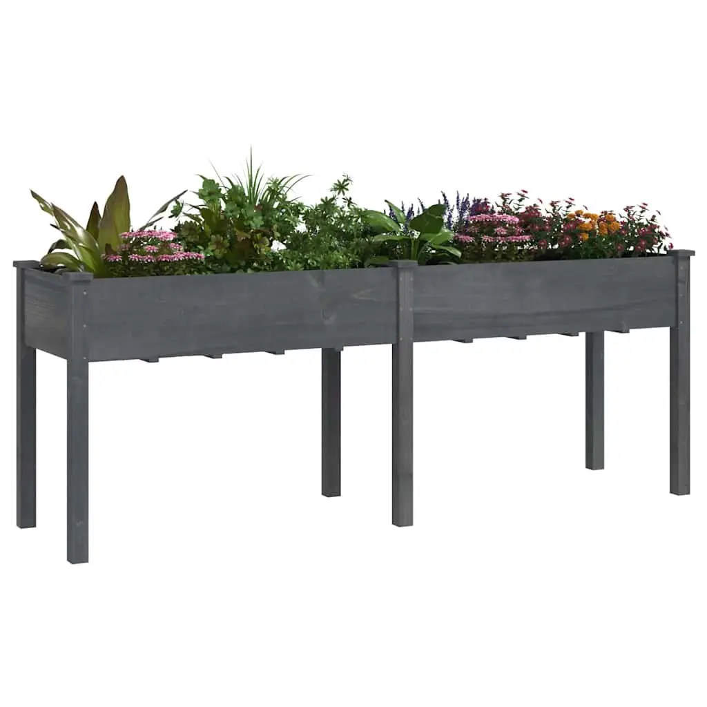 Wooden Planter Box Raised Bed Outdoor Garden Flower Pot Grey 203 x 53 x 76 cm