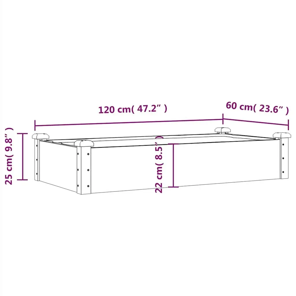 Garden Raised Bed 120x60x25 cm Brown Solid Fir Planter Box