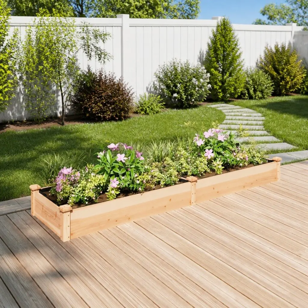 Garden Raised Bed Vegetable Planter 240x60x25cm Solid Wood Brown