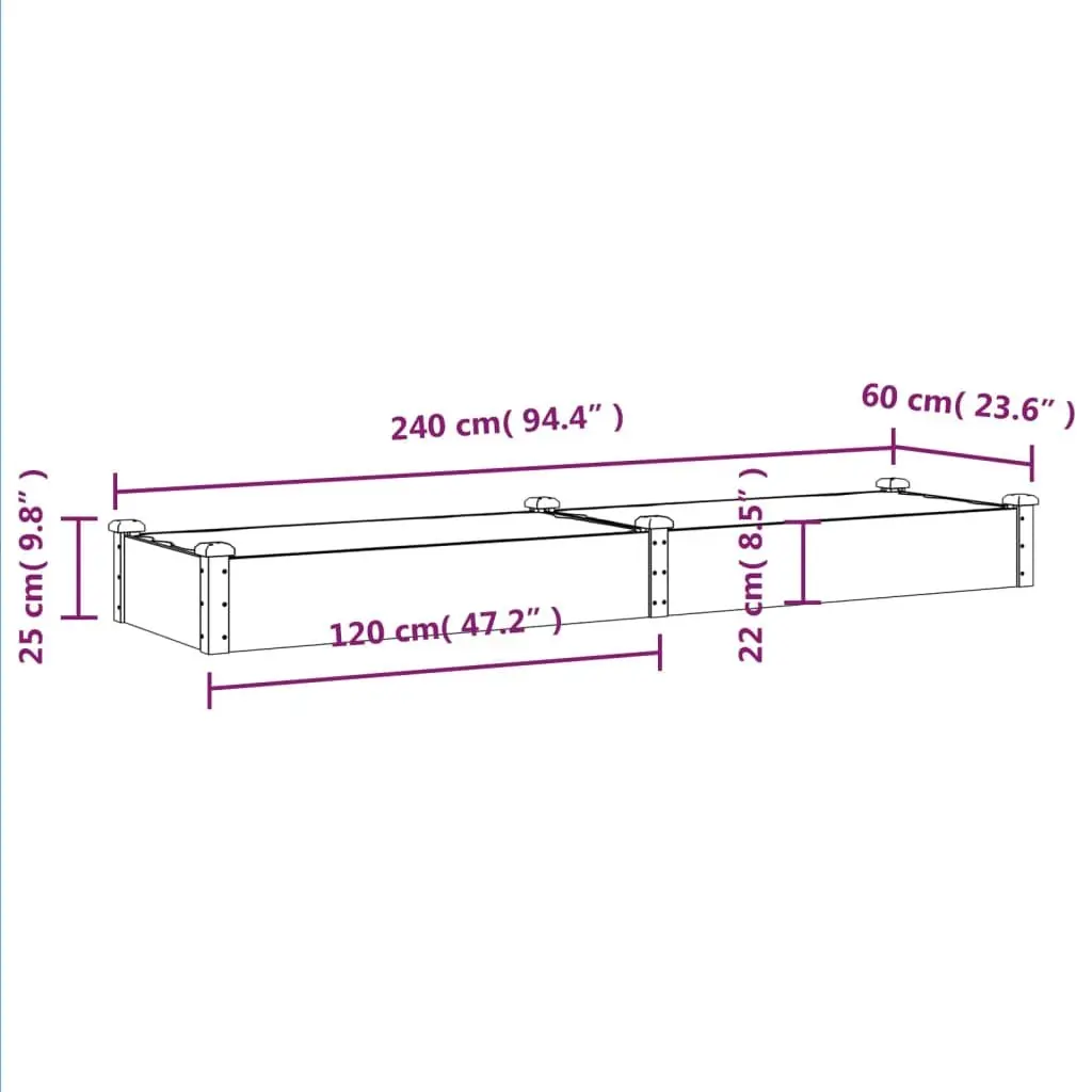 Garden Raised Bed Vegetable Planter 240x60x25cm Solid Wood Brown
