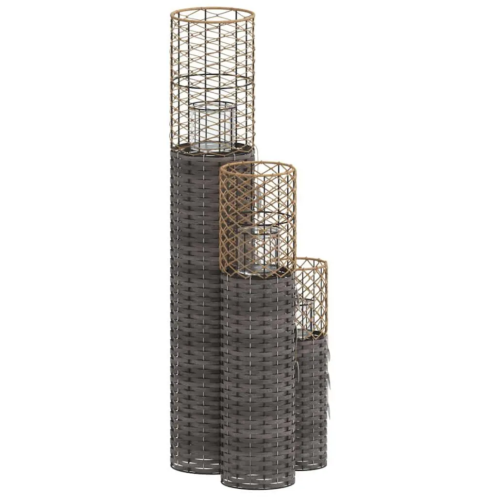 Candle Holders Handcrafted Indoor Outdoor 3 Piece Grey Wicker Home Garden Decor