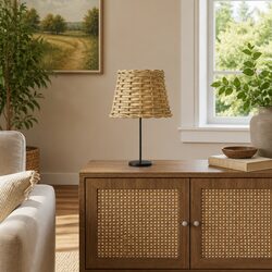 Wicker Lamp Shade Brown Ceiling Table Light Fixture Natural Handcrafted Home