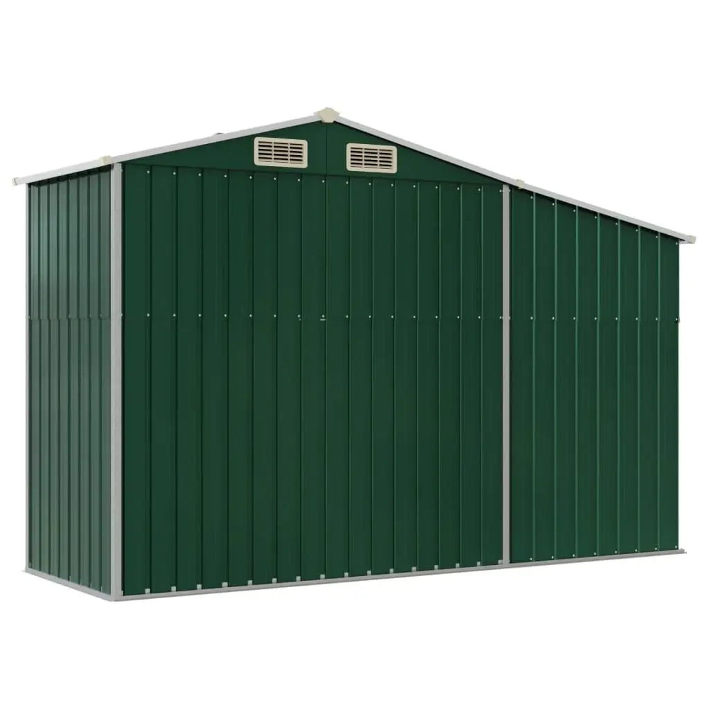 Garden Shed Outdoor Storage Green Metal 277x93x179cm Firewood Stand Ventilation Sloping Roof