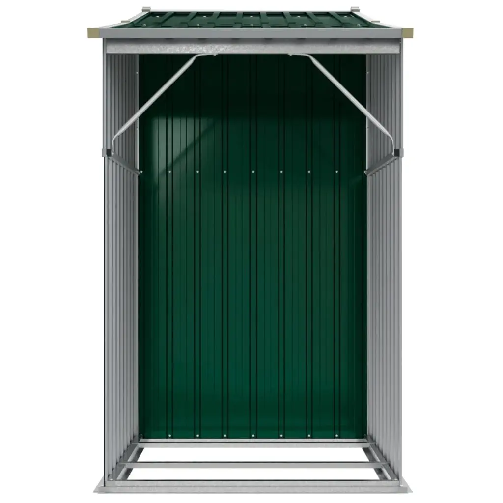 Garden Shed Outdoor Storage Green Metal 277x93x179cm Firewood Stand Ventilation Sloping Roof