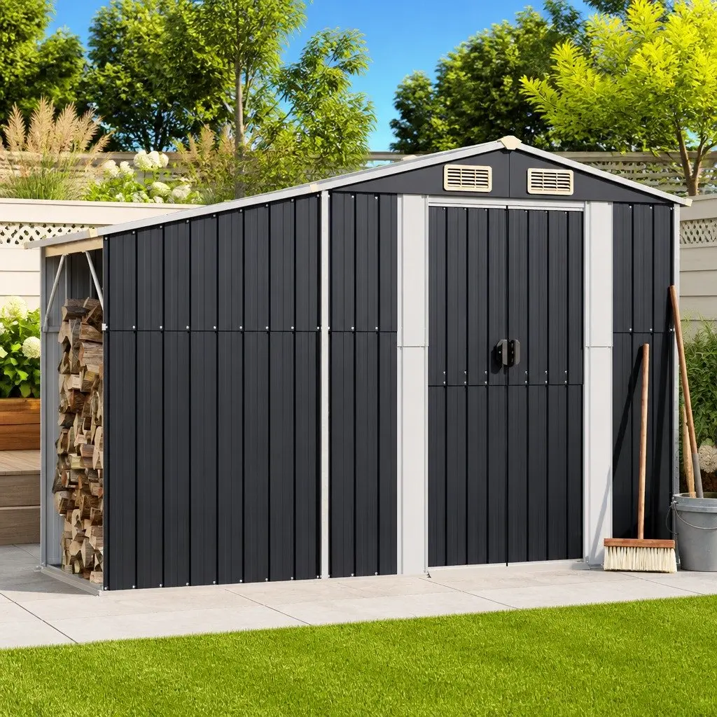 Garden Shed Anthracite Galvanised Steel Outdoor Storage 277x93x179cm