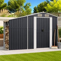 Anthracite Galvanised Steel Garden Shed 277x93x179cm - Great Value