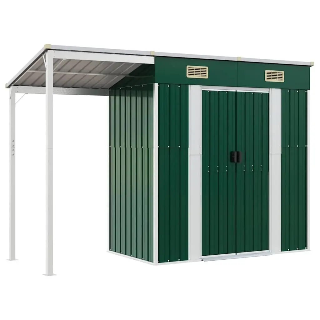 Garden Shed Extended Roof Storage Tool House 277x107x181cm Green Steel