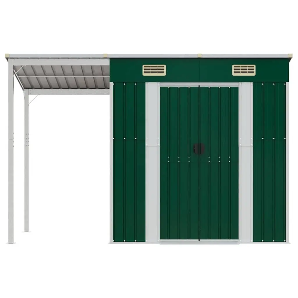 Garden Shed Extended Roof Storage Tool House 277x107x181cm Green Steel