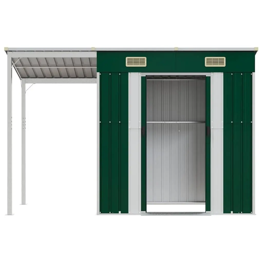 Garden Shed Extended Roof Storage Tool House 277x107x181cm Green Steel