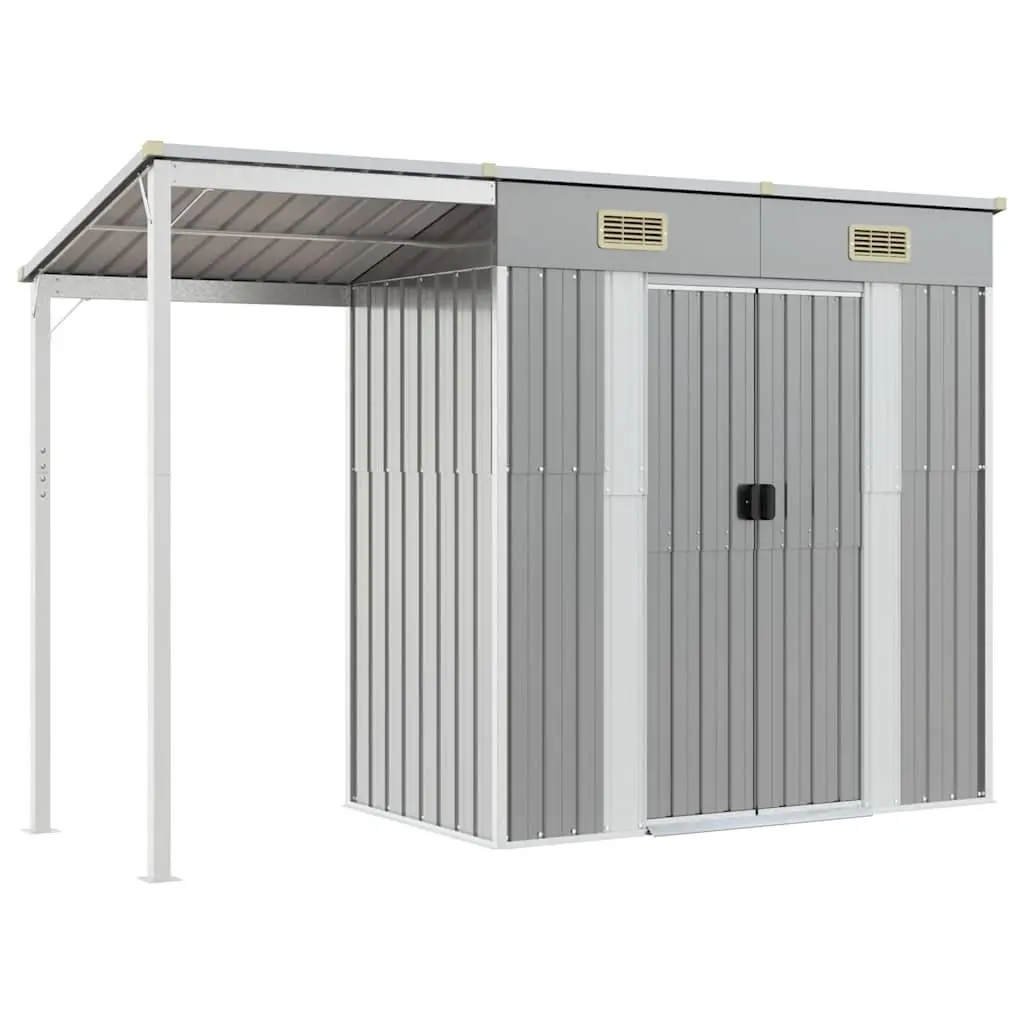 Garden Shed Extended Roof Outdoor Storage 277x107x181cm Grey Galvanised Steel
