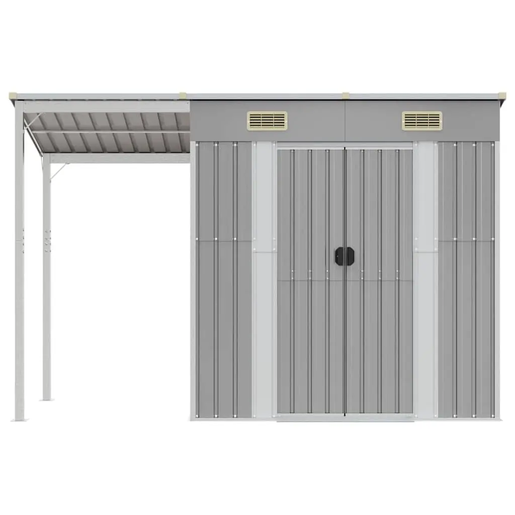 Garden Shed Extended Roof Outdoor Storage 277x107x181cm Grey Galvanised Steel