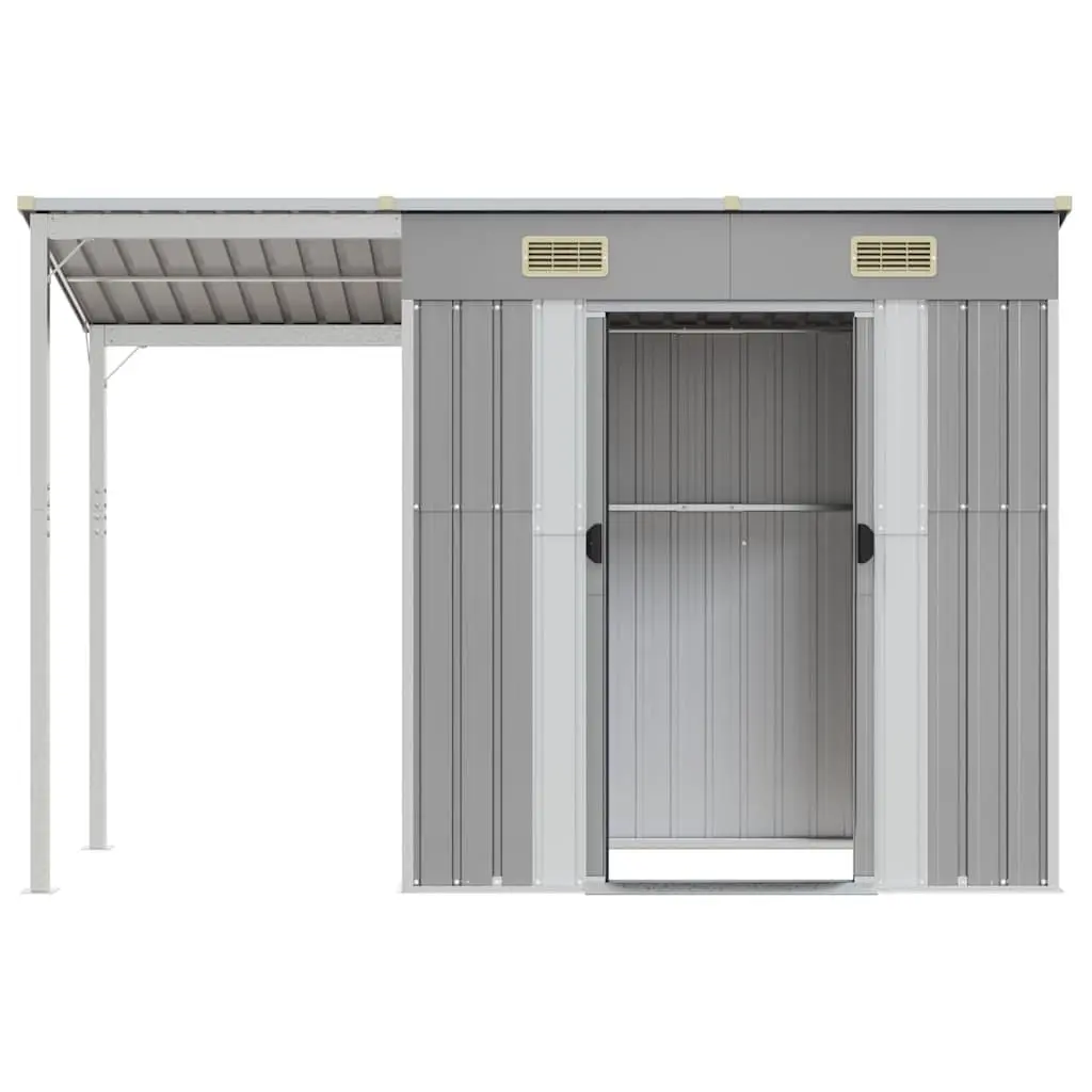 Garden Shed Extended Roof Outdoor Storage 277x107x181cm Grey Galvanised Steel