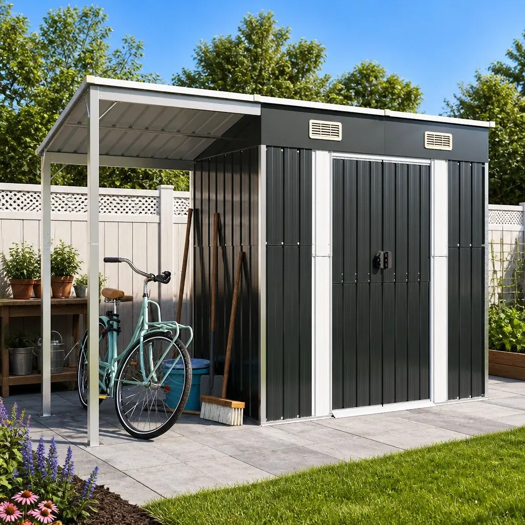 Garden Shed Outdoor Storage 277x107x181cm Extended Roof Anthracite Steel