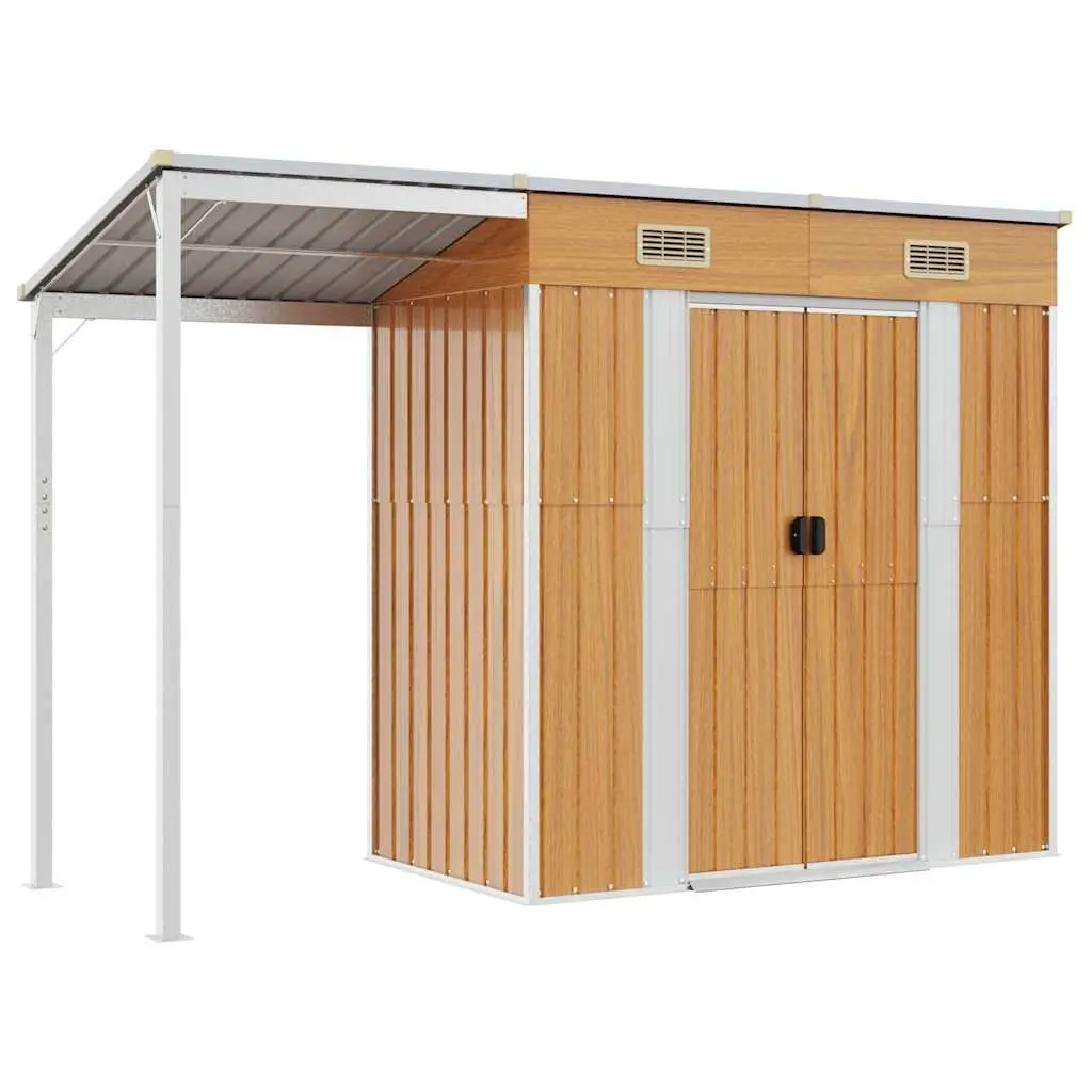 Garden Shed Extended Roof Storage Tool House 277 x 107 x 181 cm Brown Steel