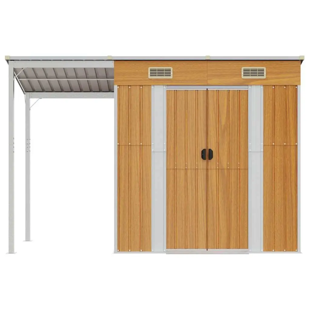 Garden Shed Extended Roof Storage Tool House 277 x 107 x 181 cm Brown Steel