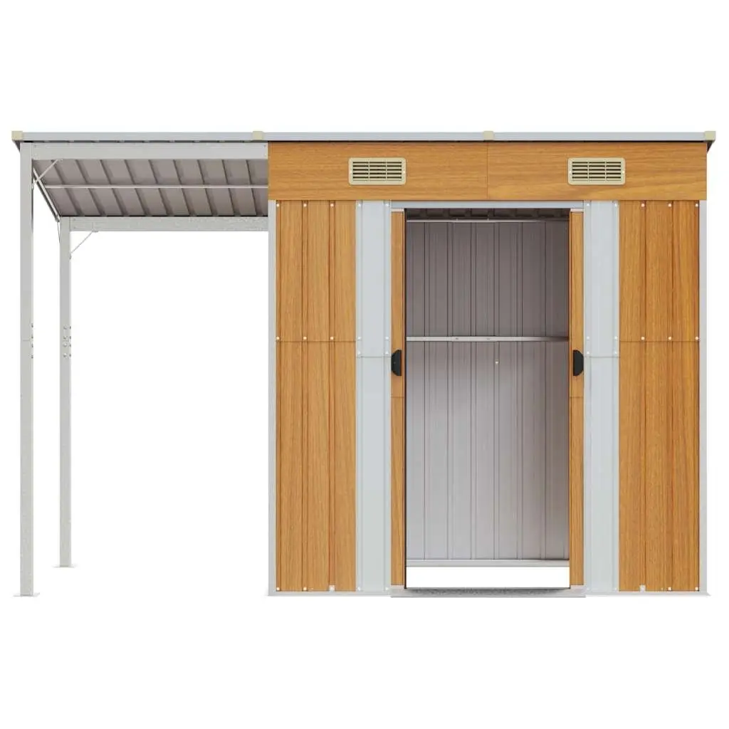 Garden Shed Extended Roof Storage Tool House 277 x 107 x 181 cm Brown Steel