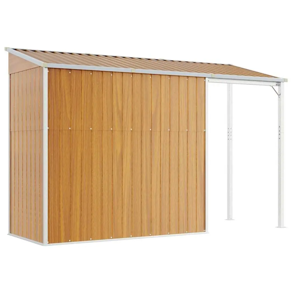 Garden Shed Extended Roof Storage Tool House 277 x 107 x 181 cm Brown Steel
