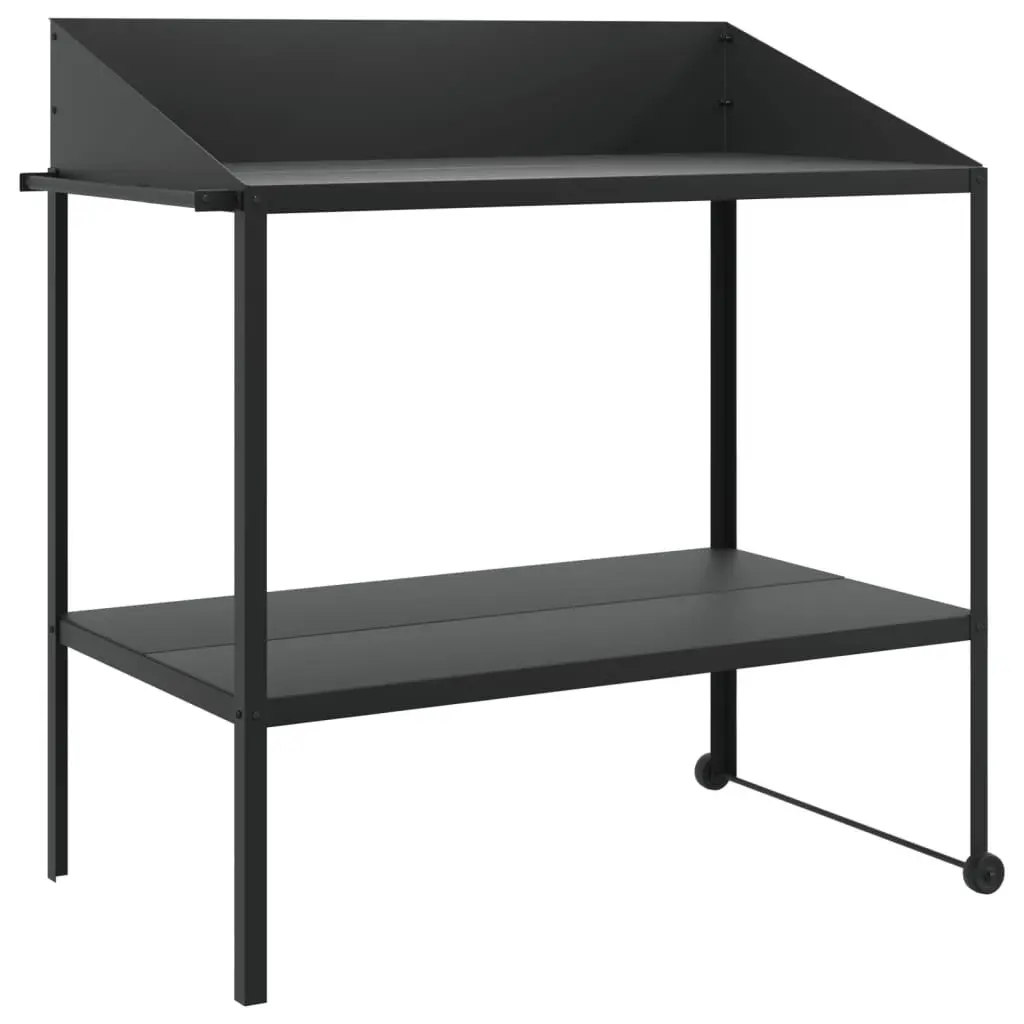 Plant Stand Two Tier 100x54.5x100cm Anthracite Galvanised Steel Wheels Side Handle