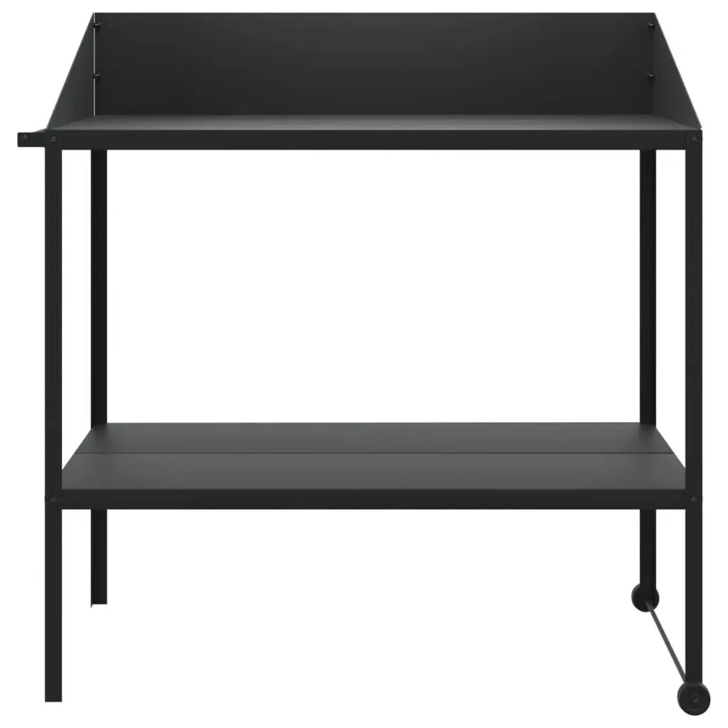 Plant Stand Two Tier 100x54.5x100cm Anthracite Galvanised Steel Wheels Side Handle