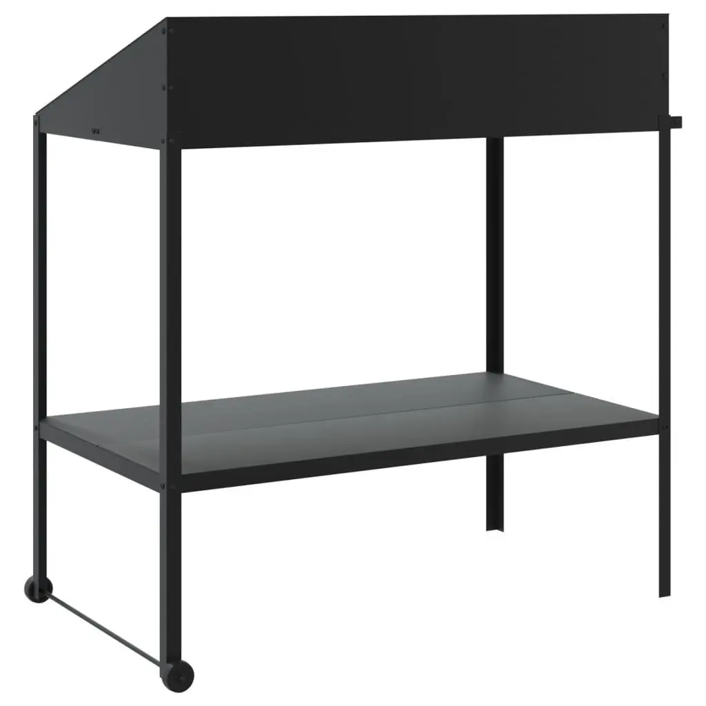 Plant Stand Two Tier 100x54.5x100cm Anthracite Galvanised Steel Wheels Side Handle