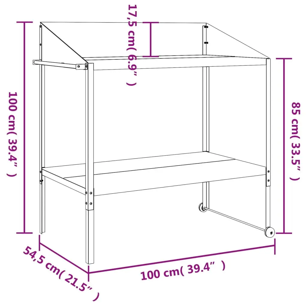 Plant Stand Two Tier 100x54.5x100cm Anthracite Galvanised Steel Wheels Side Handle
