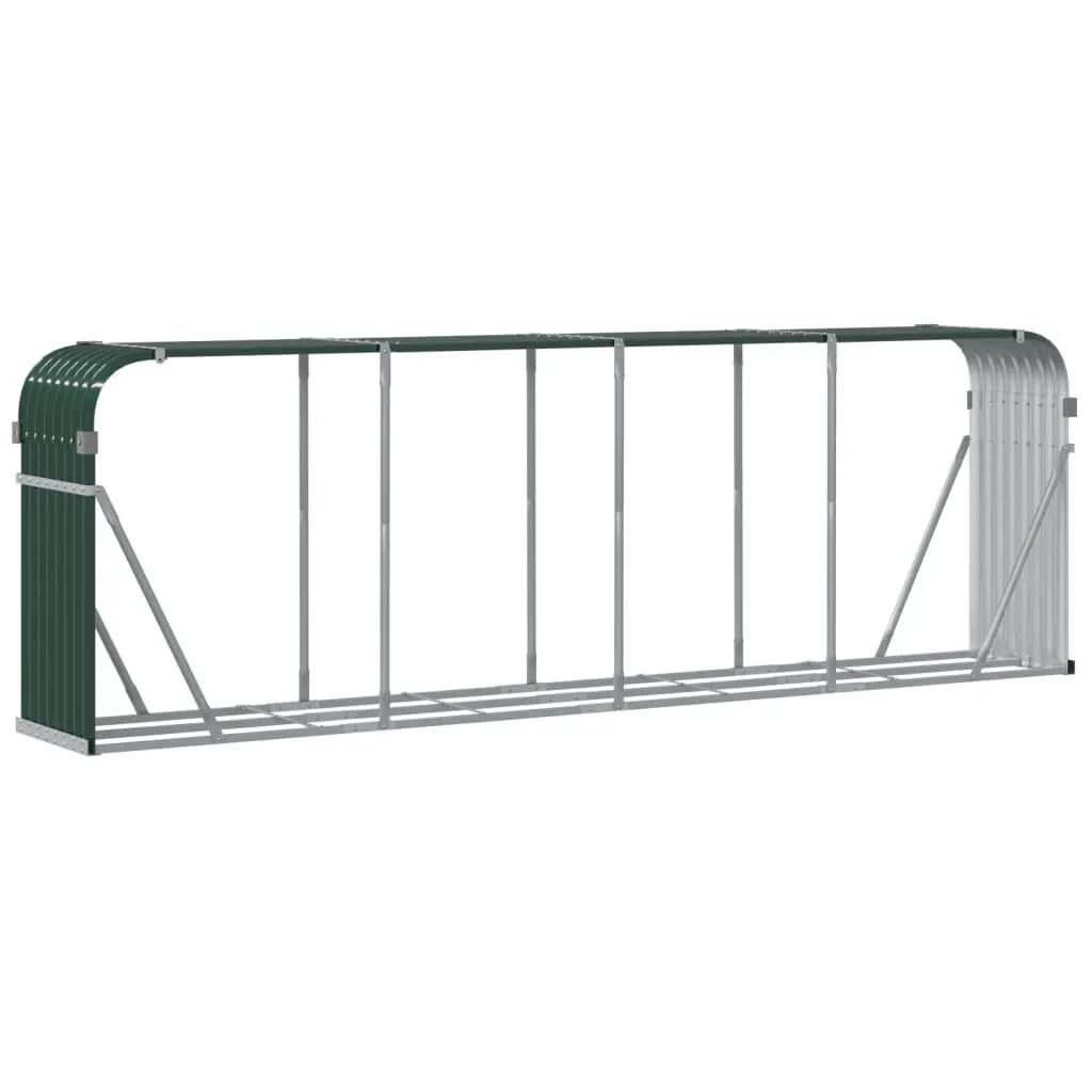 Log Holder Firewood Rack Storage Galvanised Steel Green Outdoor Indoor 300 x 45 x 100 cm