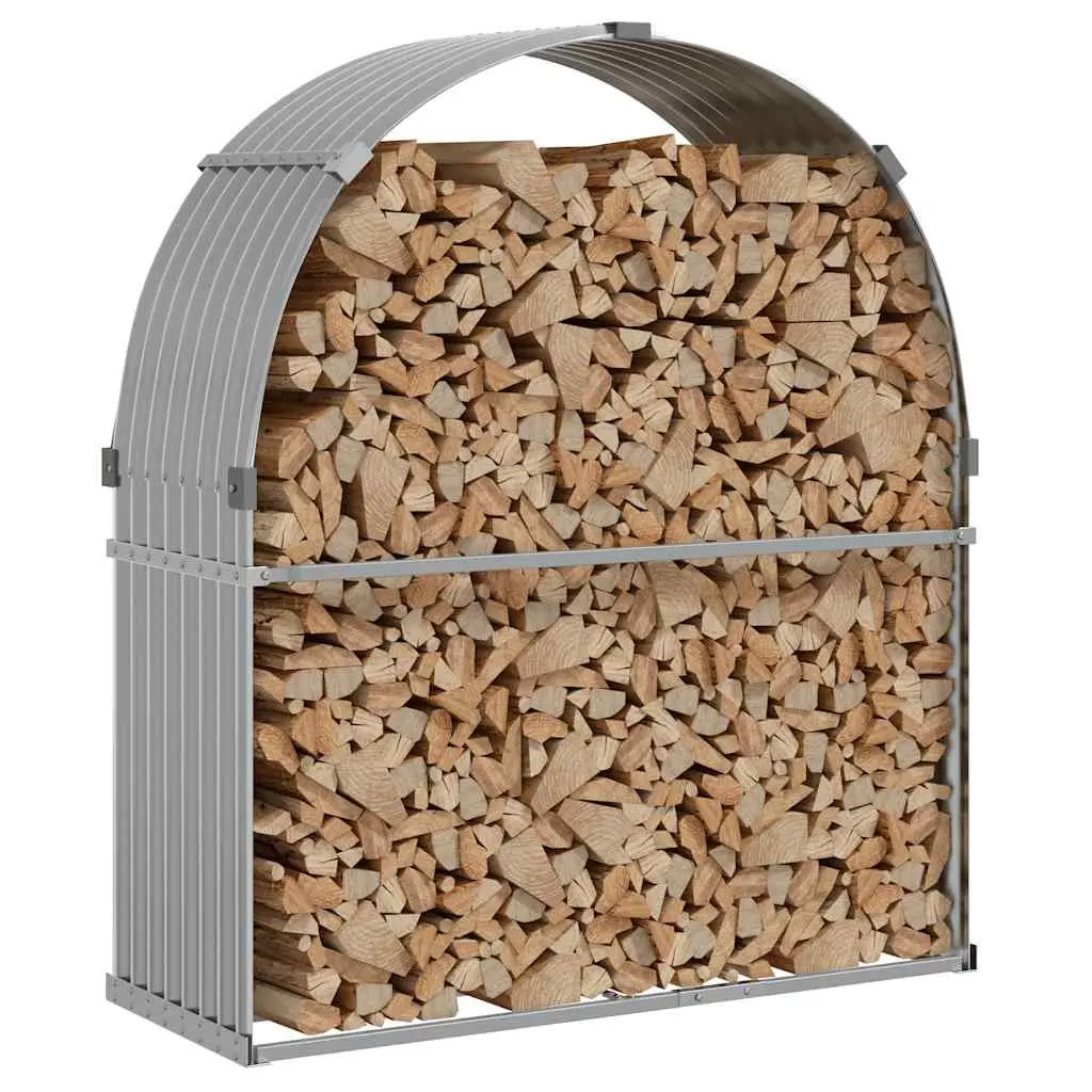 Log Holder Rack Outdoor Firewood Storage Galvanised Steel Grey 120 x 45 x 140 cm