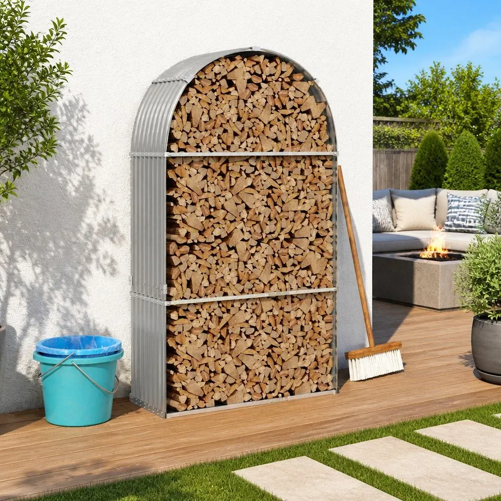 Log Holder Outdoor Firewood Rack 120x45x210cm Grey