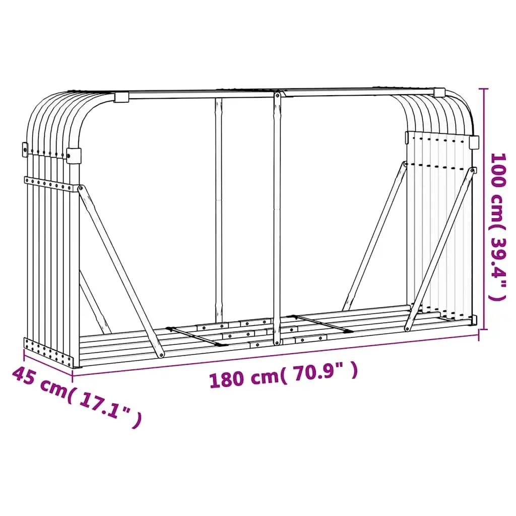 Log Holder Rack Outdoor Firewood Storage 180x45x100 cm Grey Galvanised Steel
