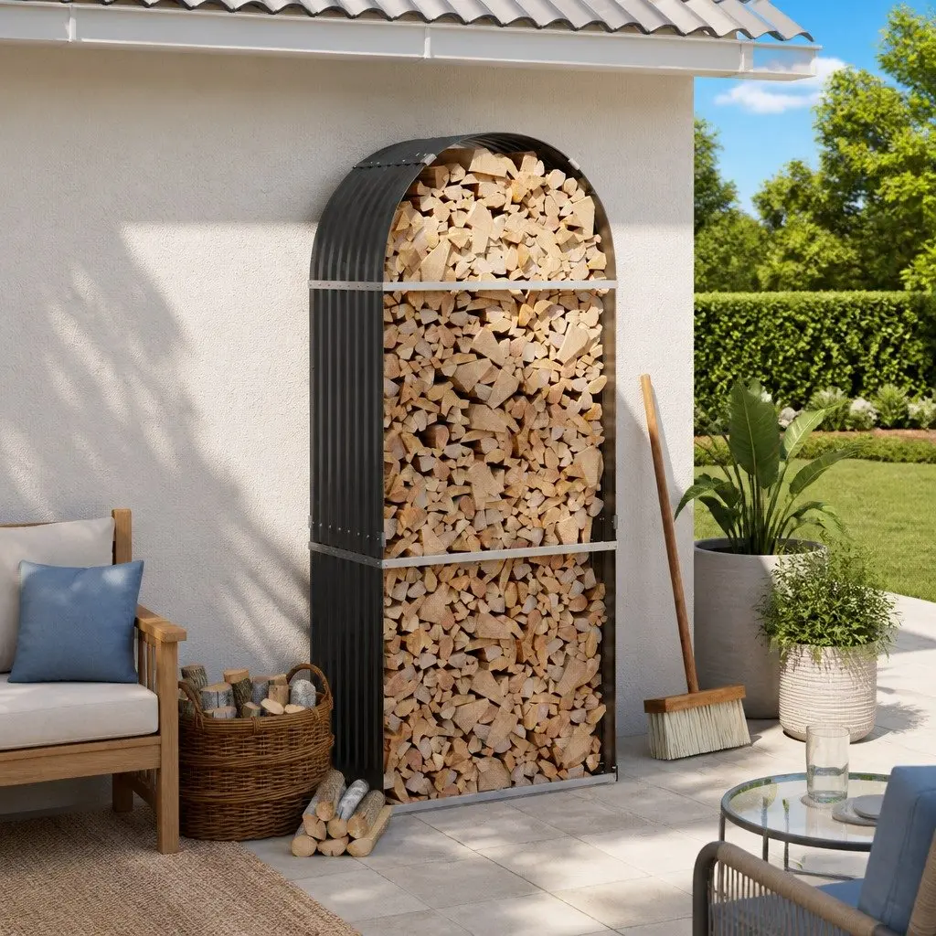 Anthracite Steel Log Holder for Firewood Storage