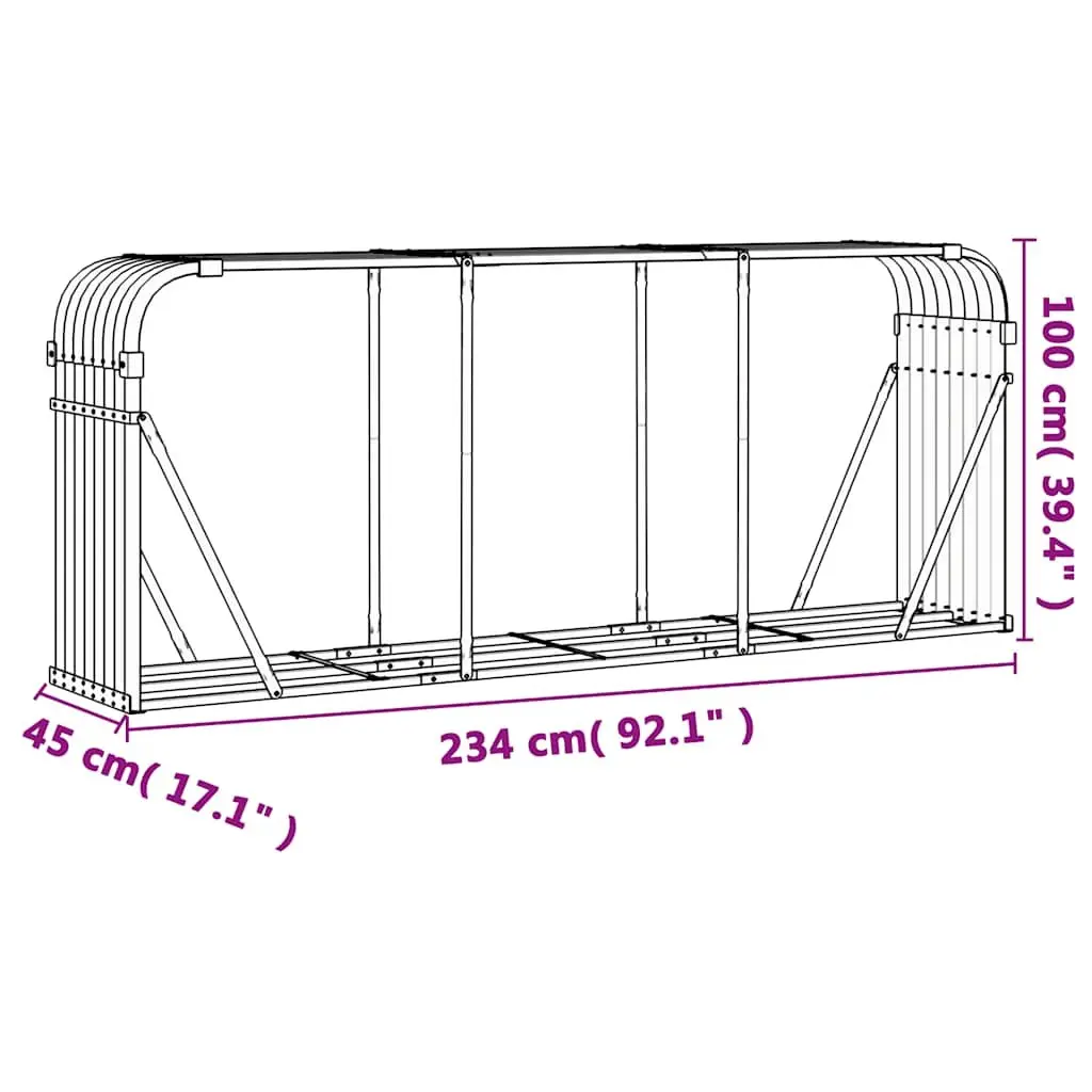 Log Holder Fireplace Wood Storage Rack 234x45x100cm Anthracite Galvanised Steel
