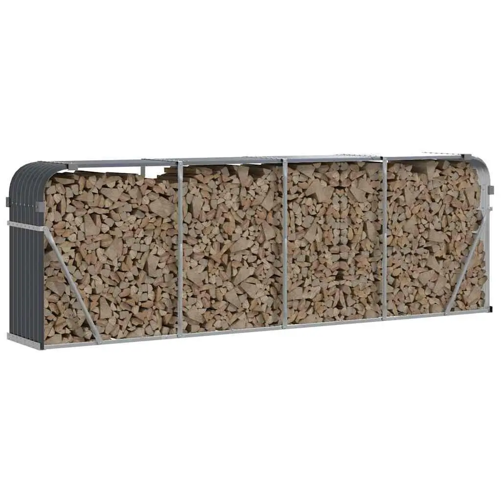 Log Holder Firewood Storage Rack Wall Mount Anthracite Galvanised Steel 300 x 45 x 100 cm