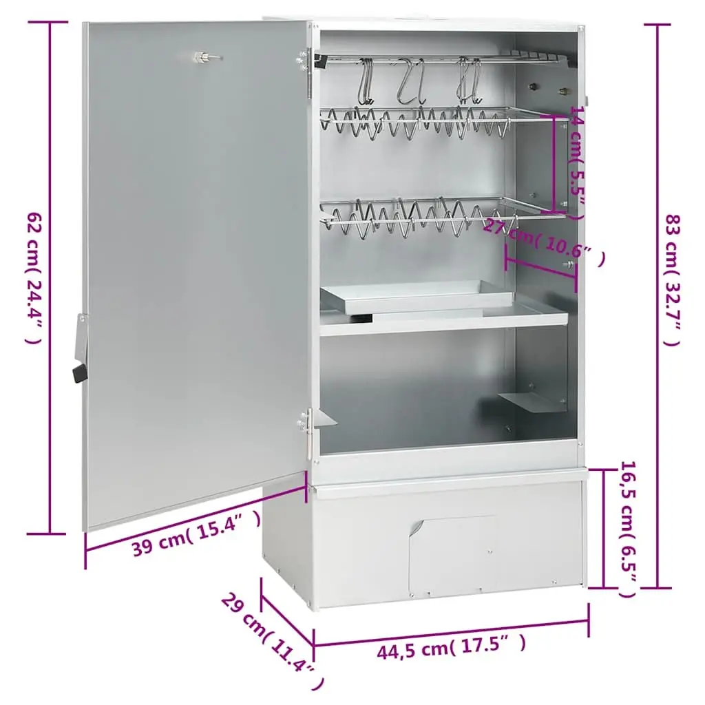 BBQ Smoker Oven Outdoor Cooking Galvanised Steel Silver 44.5x29x83cm