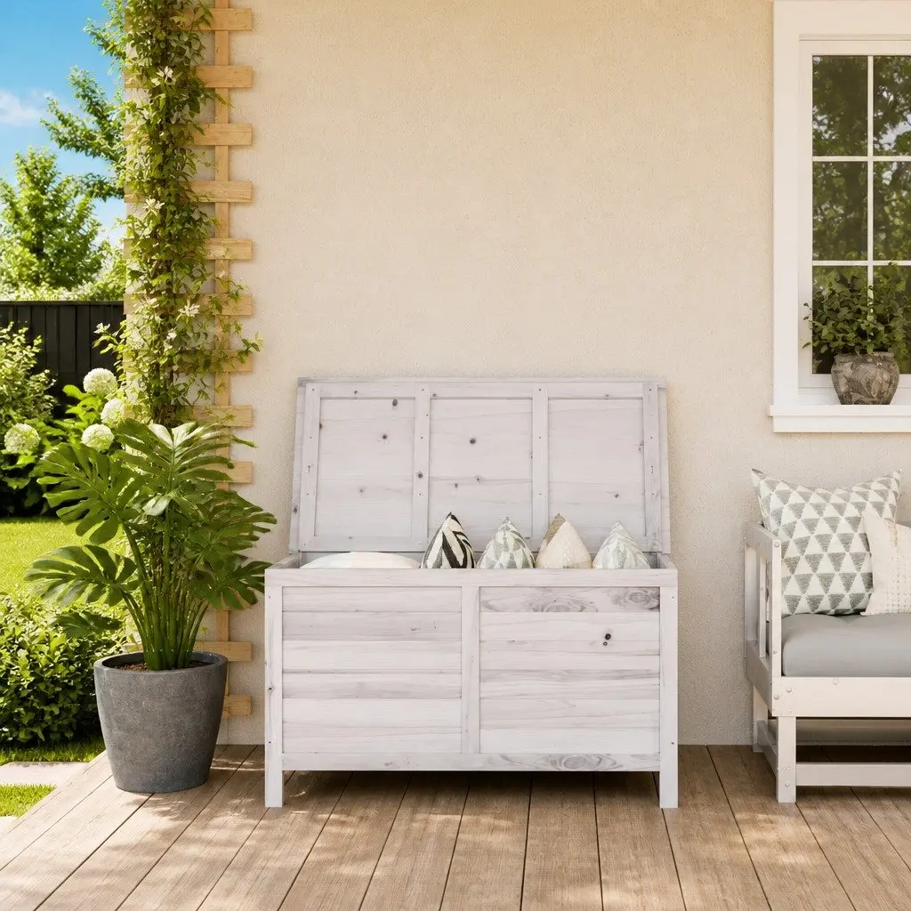 Outdoor Storage Box Garden Furniture Cushion Container 99 x 49.5 x 58.5 cm White Solid Wood
