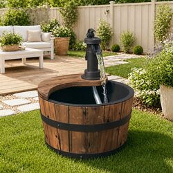 Reliable Brown Wooden Water Fountain for Outdoor Use
