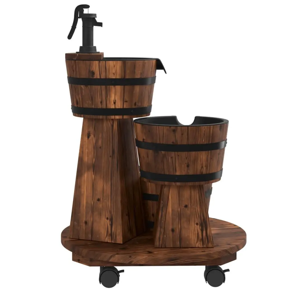 Water Fountain Wheeled Garden Outdoor Patio Backyard Solid Wood Fir Pump Decor