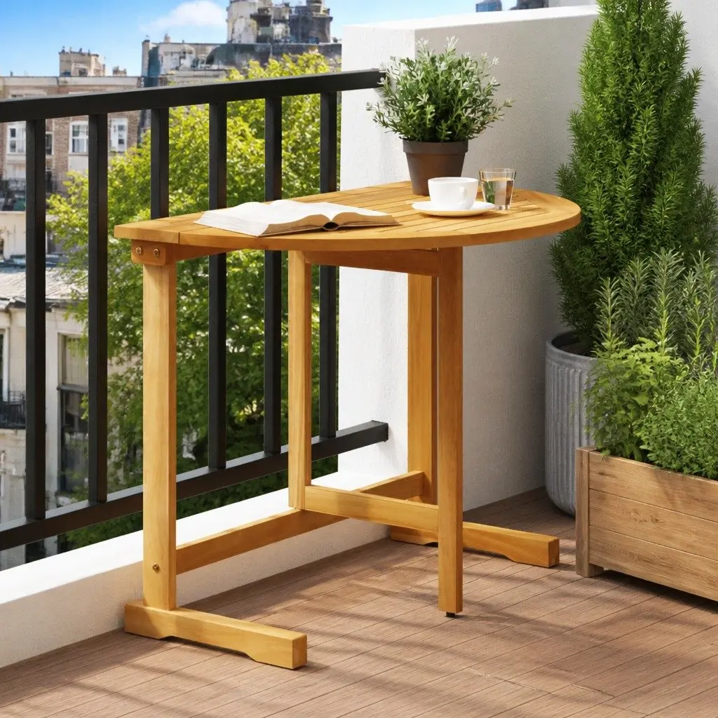 Folding Balcony Table Outdoor Garden Patio Furniture 90x60x72cm Brown Wood