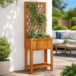 Wooden Planter with Trellis and Shelf for Your Garden Space