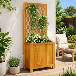 Sturdy Wooden Planter with Trellis Panel