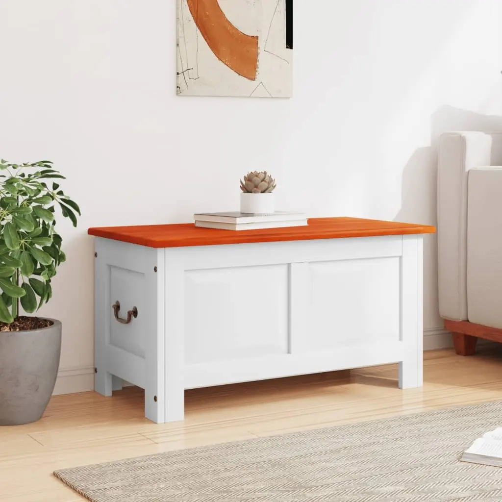 Storage Chest with Lid Acacia Wood White Living Room Bedroom Organization
