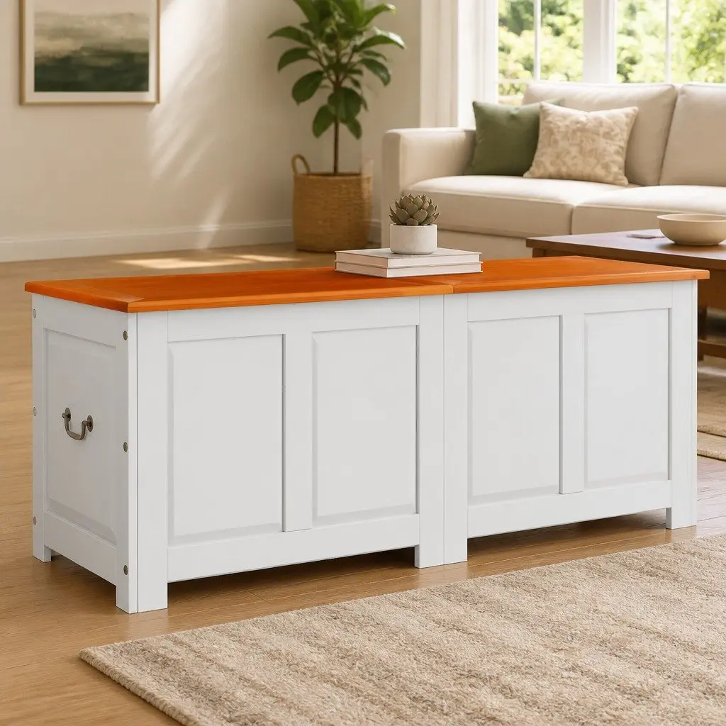 Storage Chest Organiser White Solid Wood Acacia Box Living Room