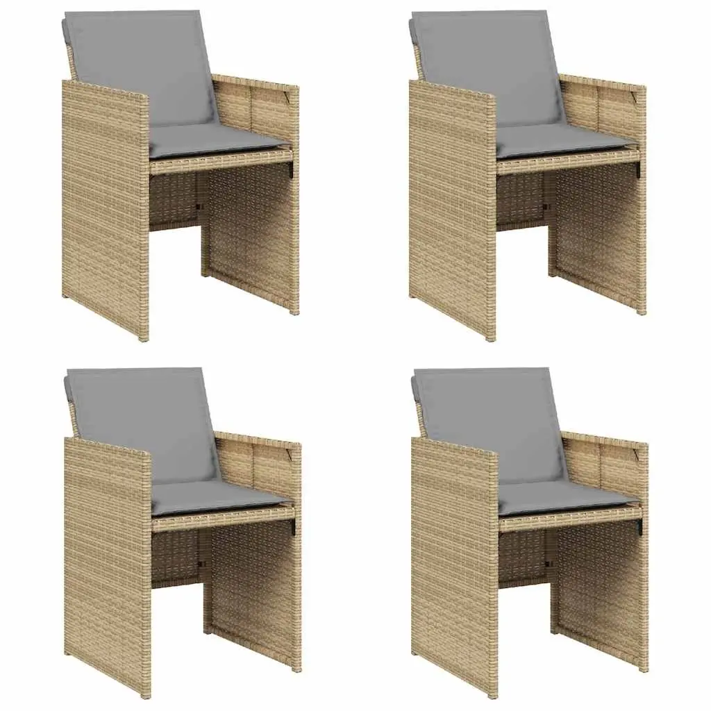 Outdoor Garden Chairs 4 Pieces Set with Cushions Beige Poly Rattan Seating