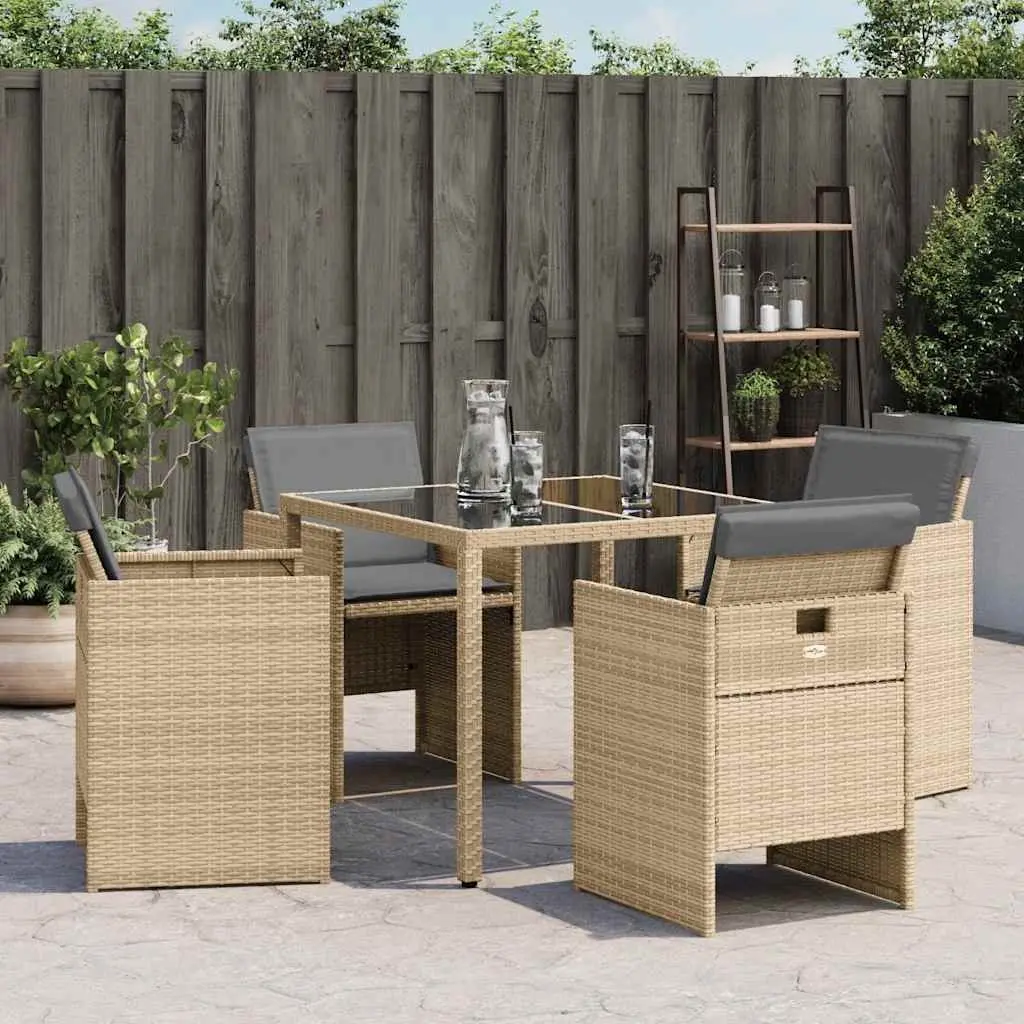 Outdoor Garden Chairs 4 Pieces Set with Cushions Beige Poly Rattan Seating